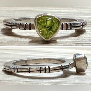 Vintage Southwest Fluted Sterling Silver Peridot Solitaire Ring, Size 5.5, 3g